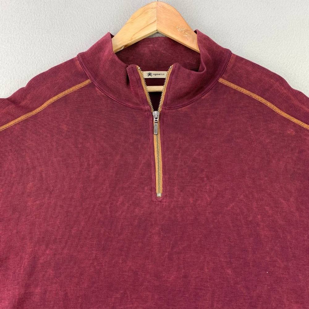 Agave Rambler 1/4 Zip Pullover‎ Mens 2X Burgundy Ribbed Knit Sweatshirt USA